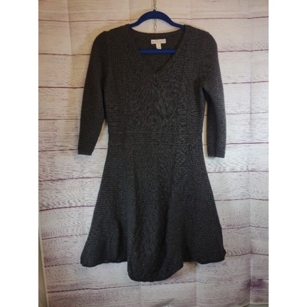 Dana Buchman Grey LS Cable Knit Sweater, Skater Style Dress, Women's Size M Y2K